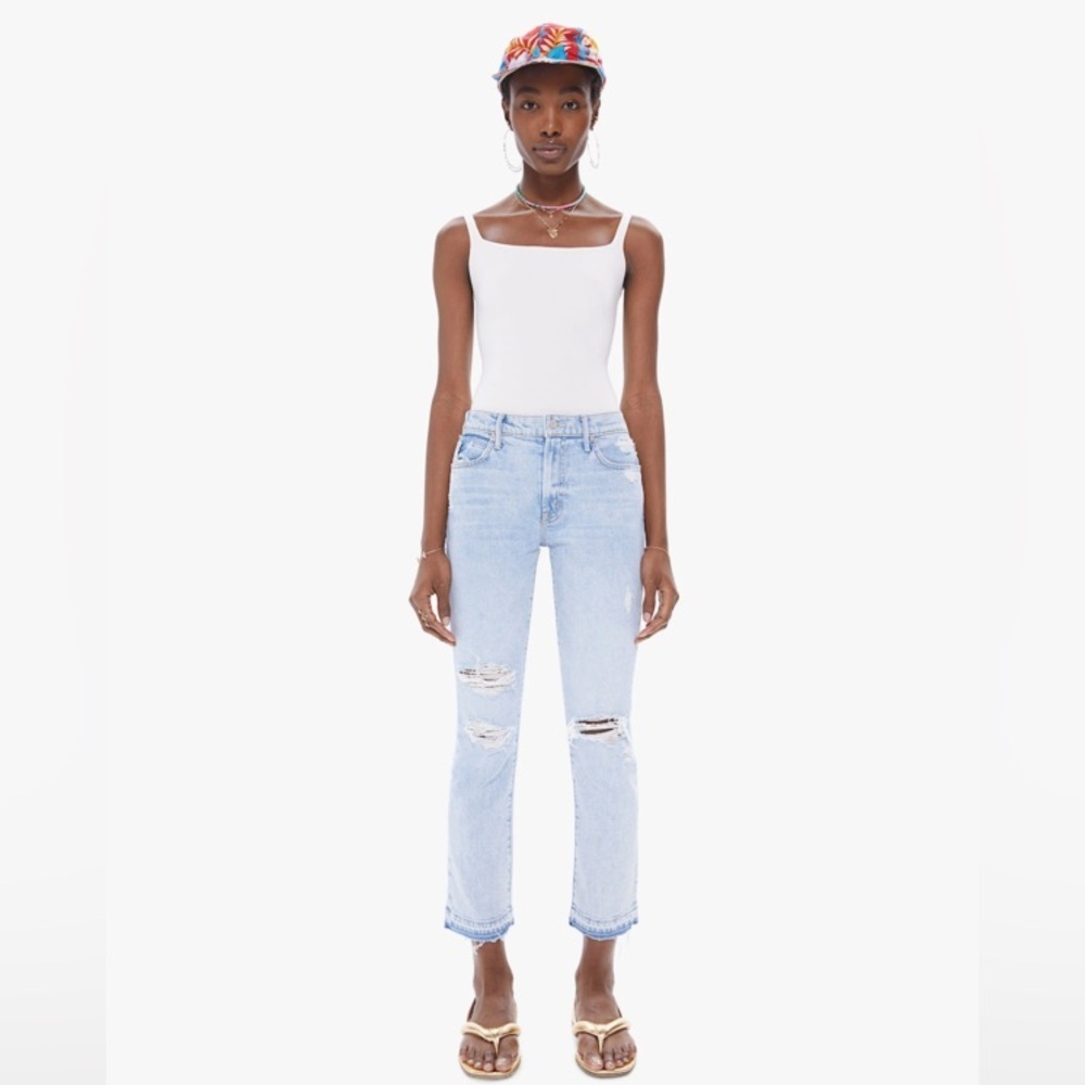 MOTHER Rascal Ankle Jeans Vacation Temptation NWT 28 Distressed Crop